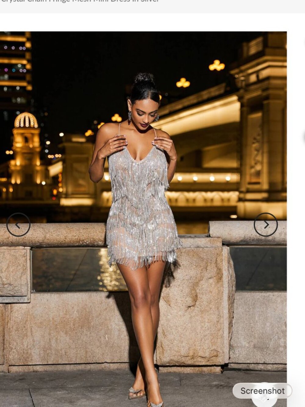 Fiadh Crystal Chain Fringe Mesh Mini Dress In Silver